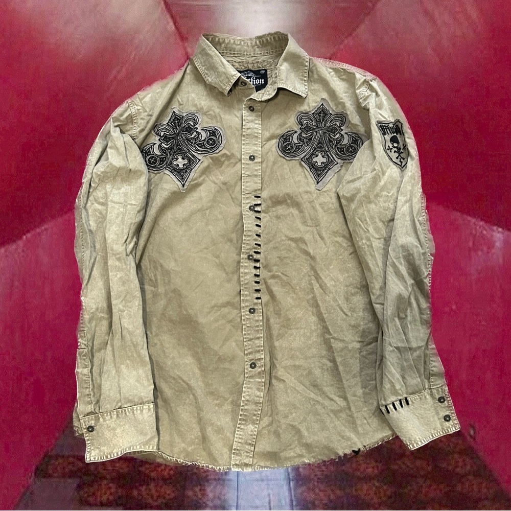 STUPID DUMBO RARE AFFLICTION BUTTON UP AS SEEN ON GHOST MOUNTAIN AND SEM…